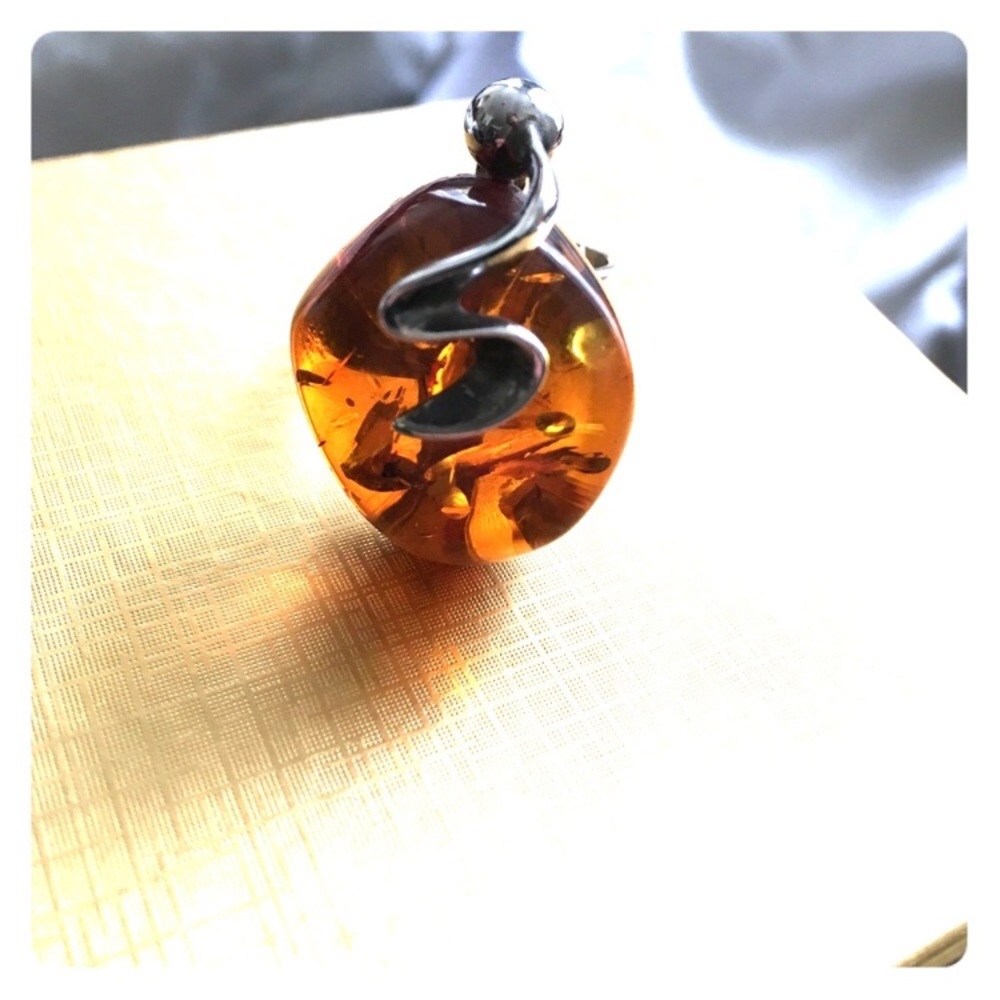 Amber and sterling silver ring